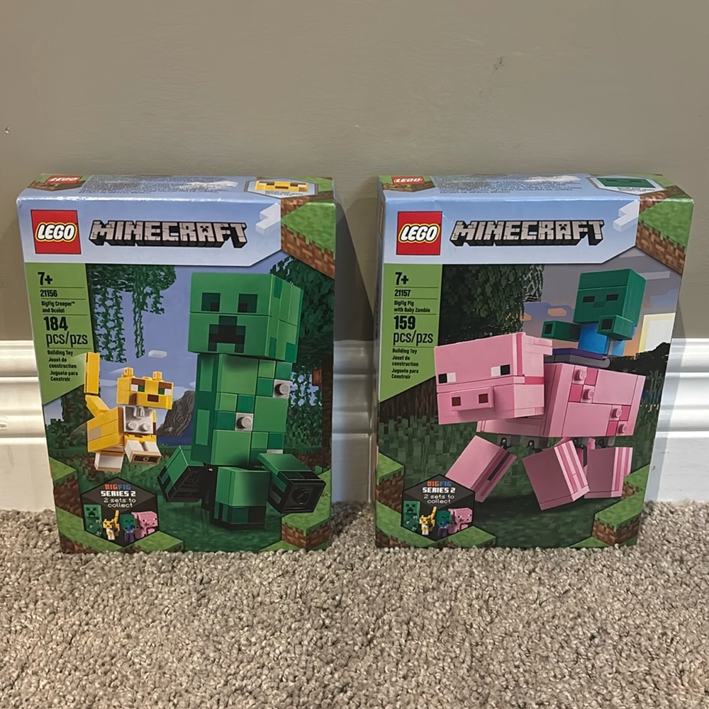 SOLD Lego BigFig Creeper and Ocelot + 
BigFig Pig with Baby Zombie